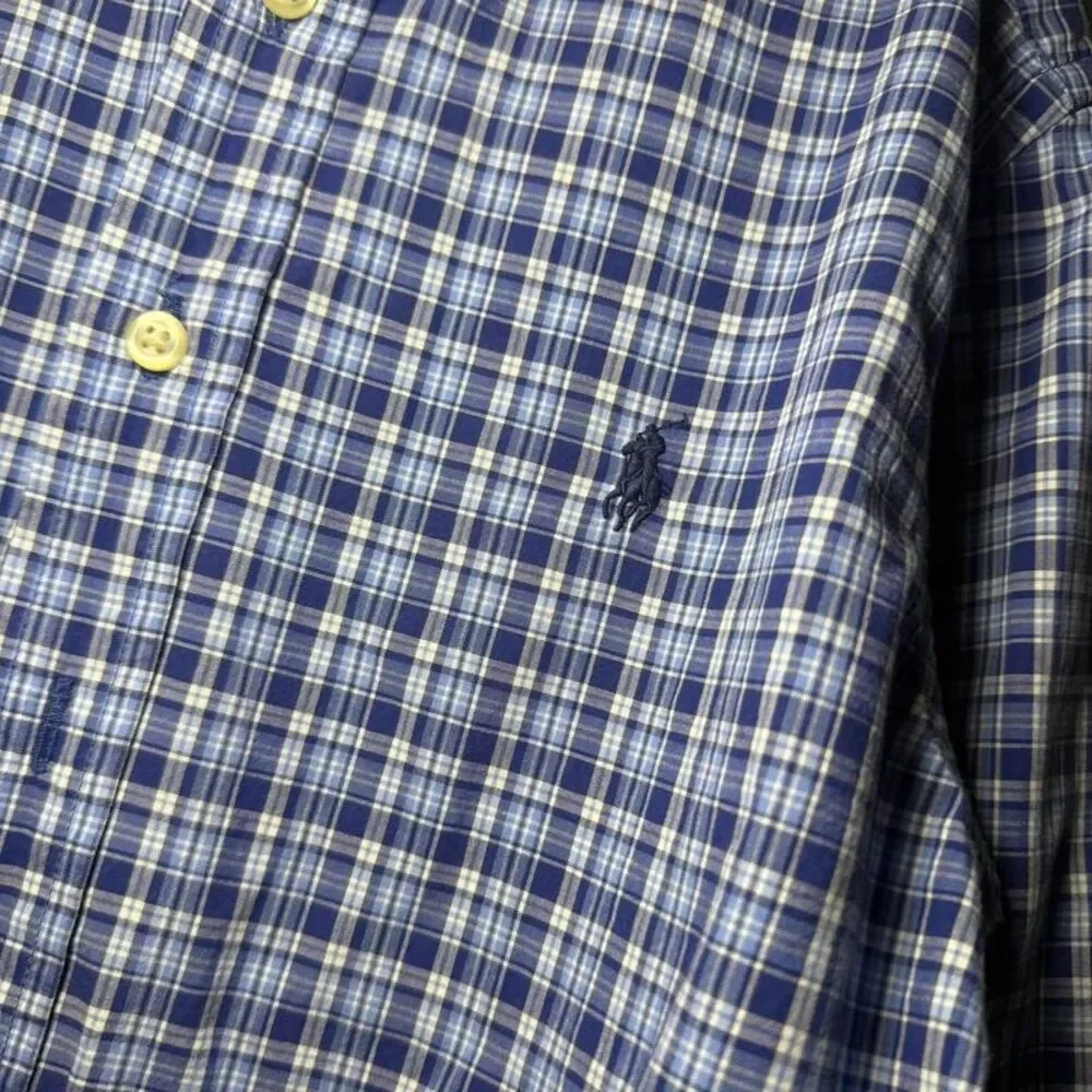 Ralph Lauren Boys Blue Plaid Cotton Button-Down Shirt M 10–12